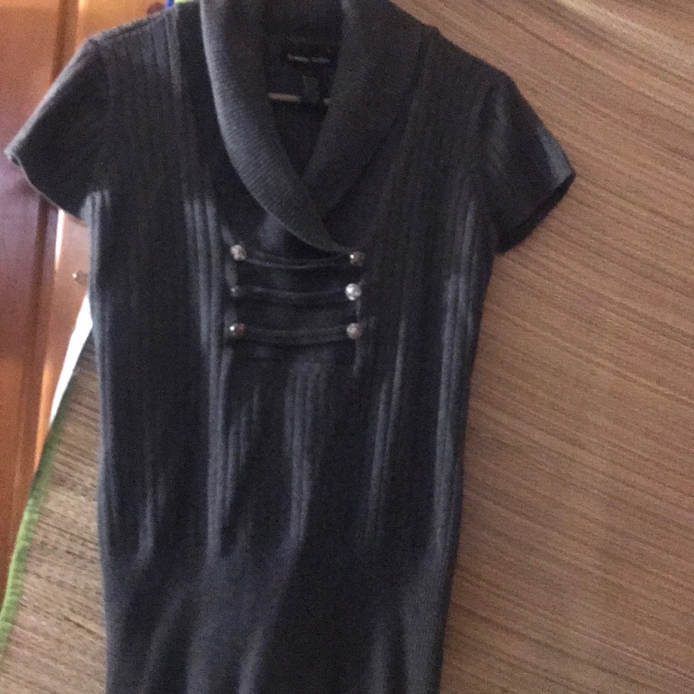 SWEATER PROJECT/ dark grey, ribbed/Large women’s / long/🌸capped sleeves -collar